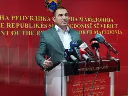 Стојанче Ангелов Прес-конференција на директорот на Центарот за управување со кризи, Стојанче Ангелов за добиеното стручно мислење за потенцијален одрон на теренот во зона на акумулацијата „Матка“.